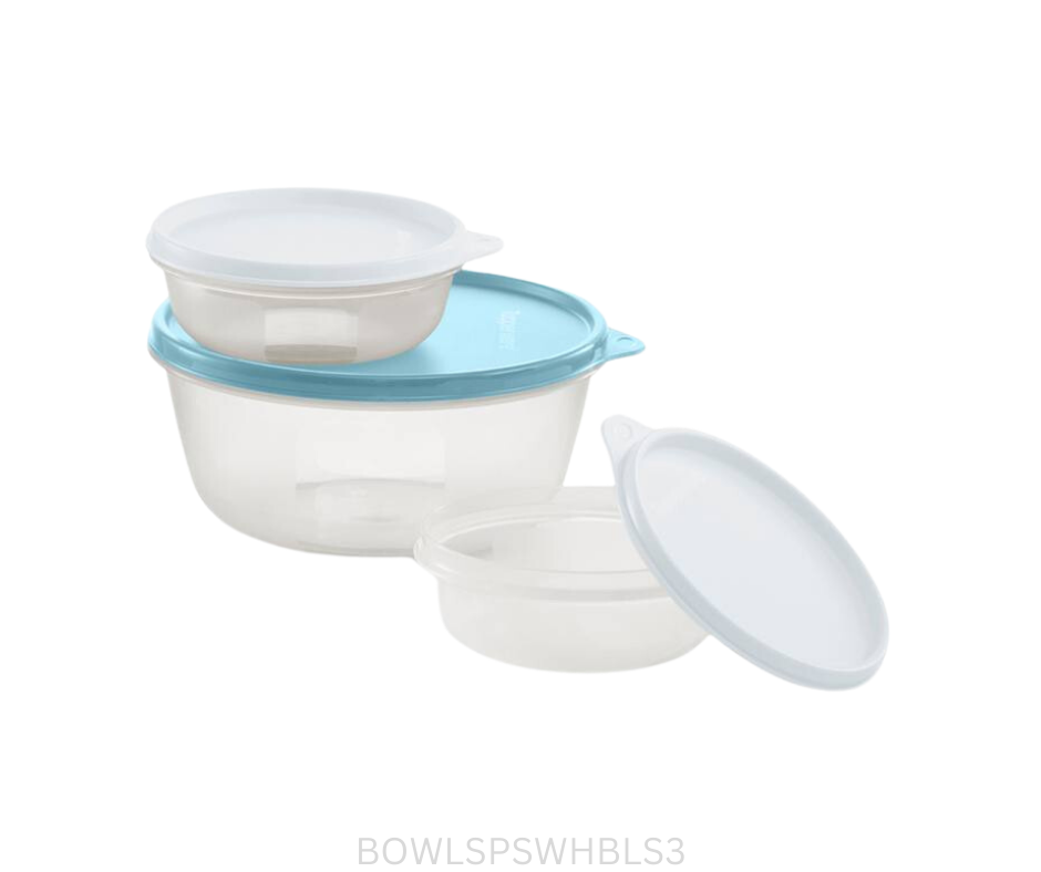 Tupperware Space Saver Bowls - White and Blue - Set of 3