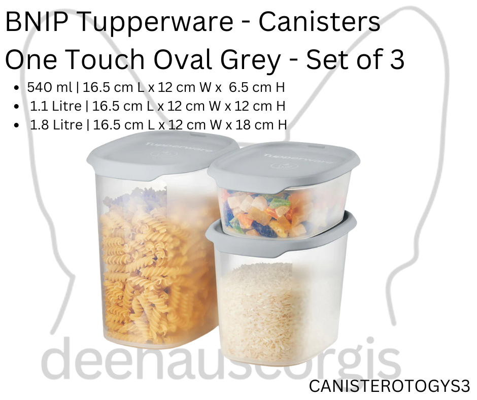 Canister - One Touch Oval Grey - Set of 3