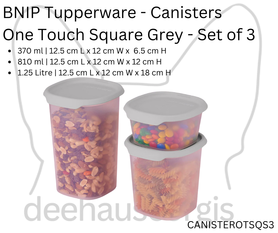 Canister - One Touch Square Grey - Set of 3