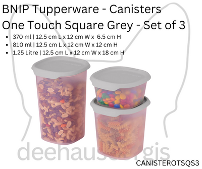 Canister - One Touch Square Grey - Set of 3