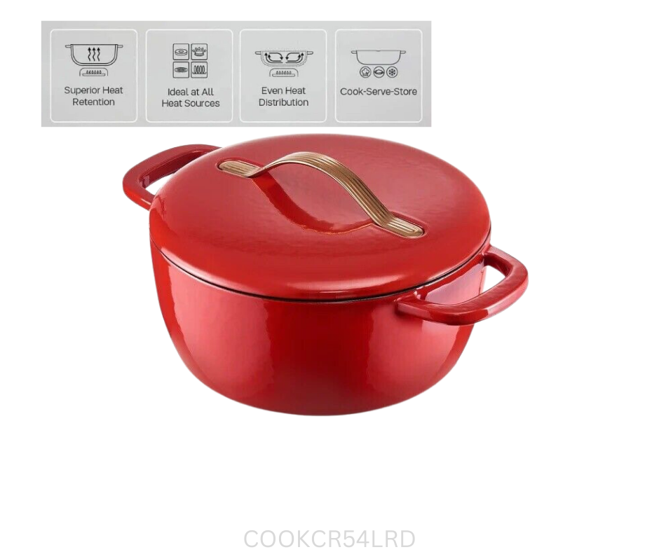Tupperware Cast Iron Round Pot - 26 cm 5.4 Litre - Red