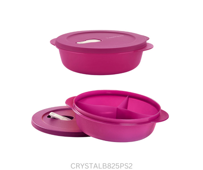 Tupperware Crystal Wave Bowl - 825ml Divided Pink - Set of 2