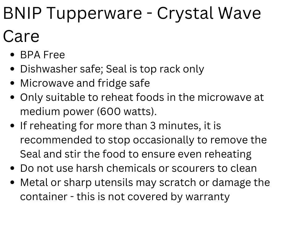 Tupperware Crystal Wave Care Instructions