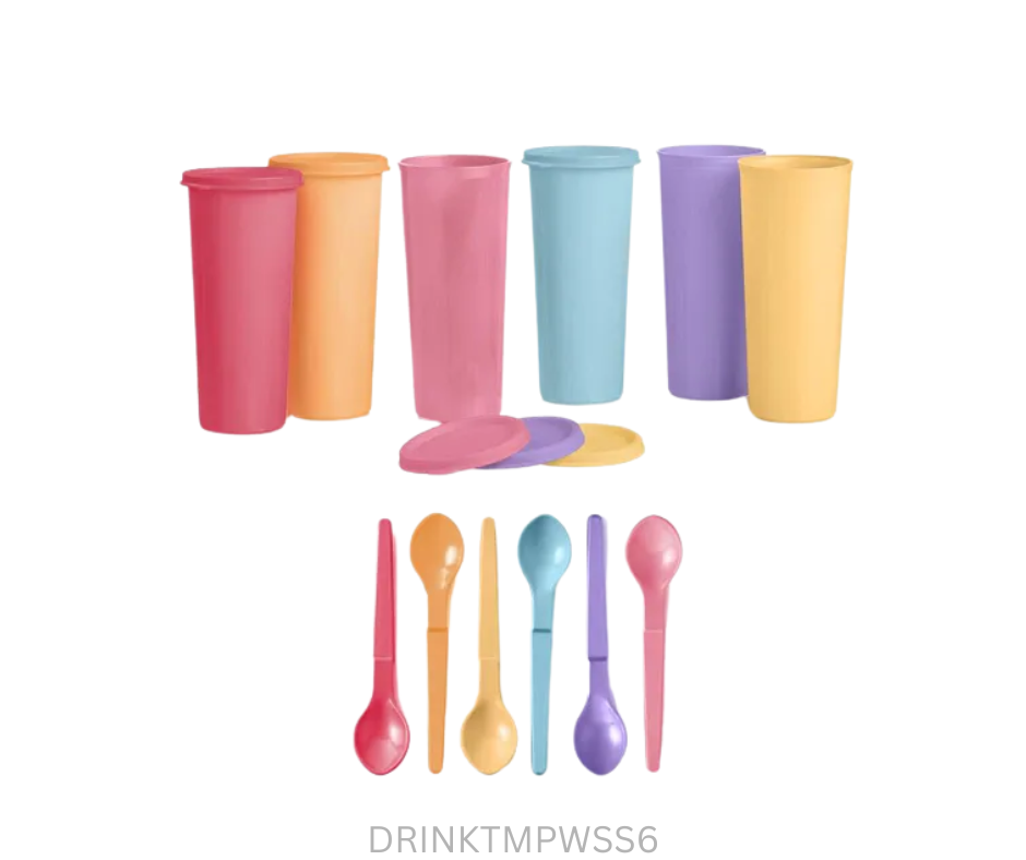 Tupperware Tumbler Set - Pastel 175 ml with Hang On Spoons - Set of 6