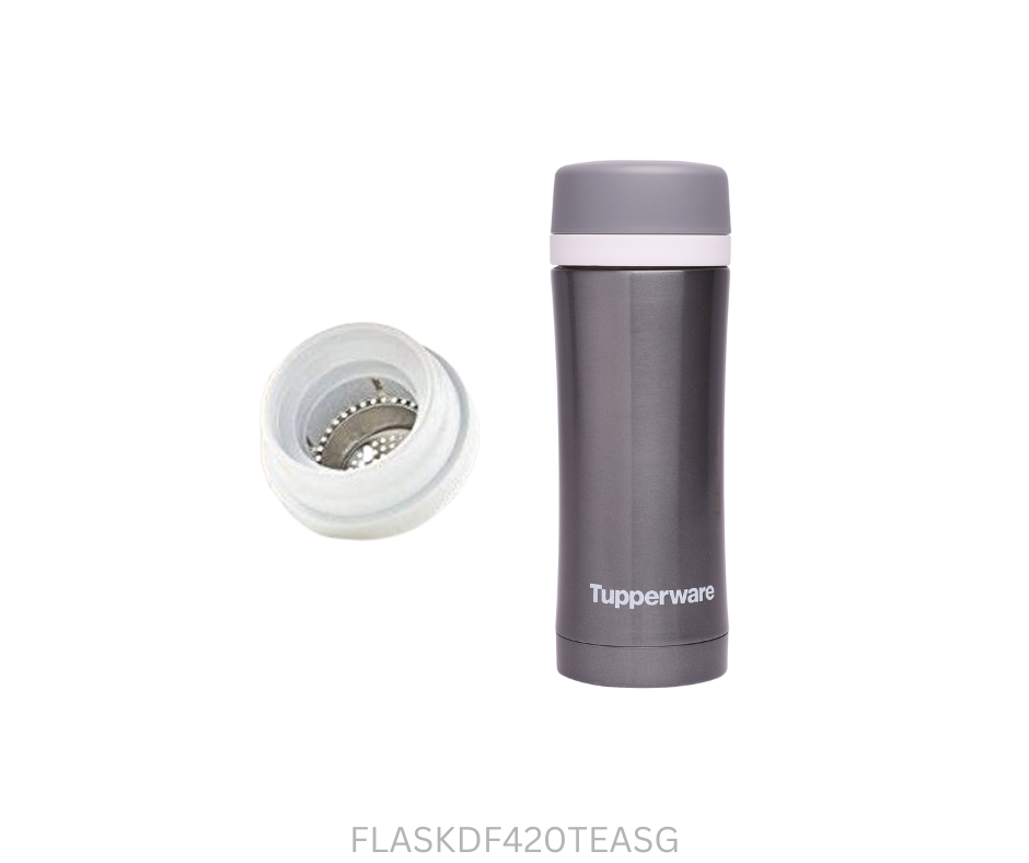 Tupperware Drink Flask - 420ml with Tea Infuser - Silver Grey
