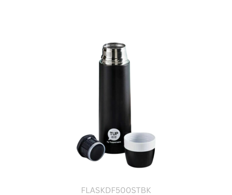 Tupperware Drink Flask - 500ml Screw Top - Black with White