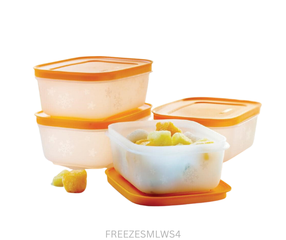 Tupperware Freezer Keeper Small Low - Set of 4 - Orange