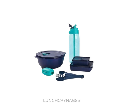 Tupperware Crystal Wave Lunch Set - Navy and Green