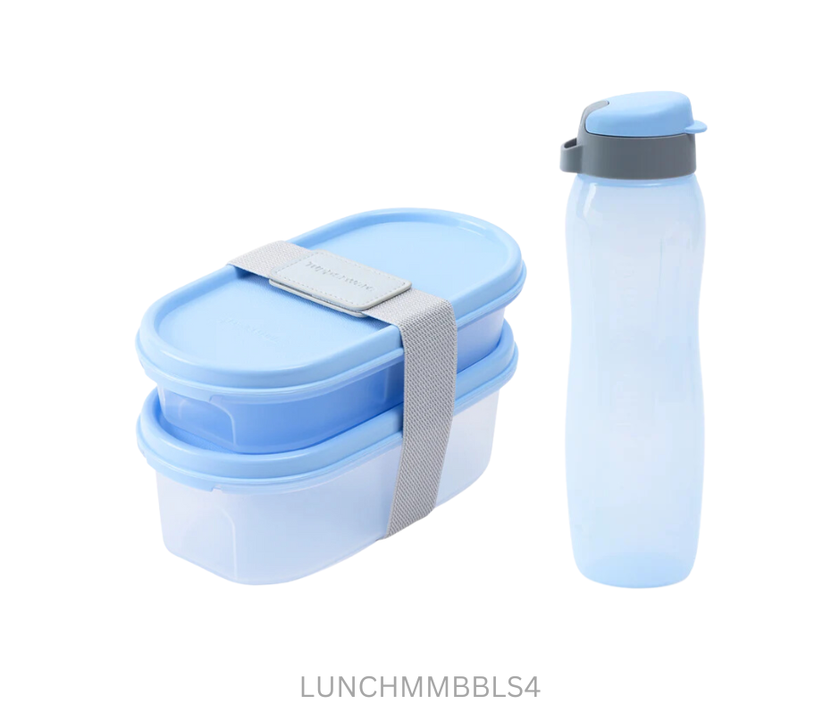 Tupperware Lunch Set MM and Bottle - Blue - Set of 4