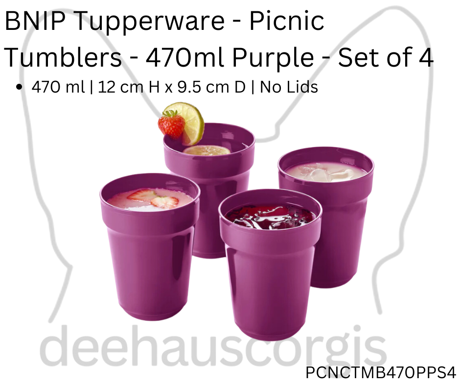 Tupperware Picnic Tumbler - 470ml Purple - Set of 4