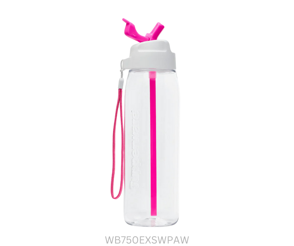 Tupperware Water Bottle 750ml Eco X Straw - Neon Pink and White