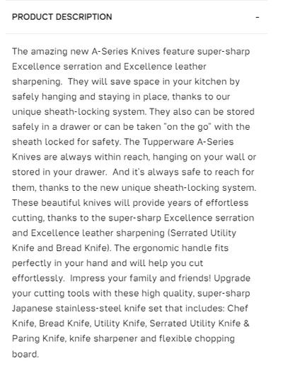 Tupperware A Series Knife Information 