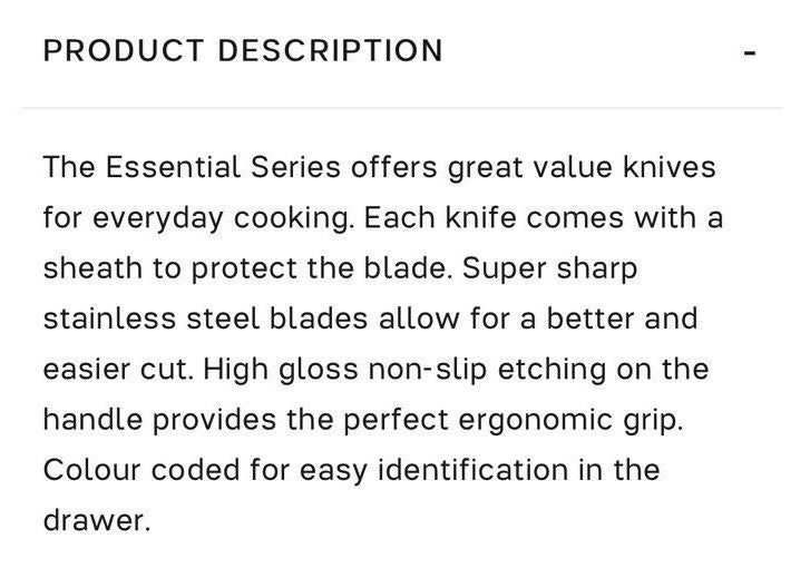 Tupperware Knife Essential Series Description