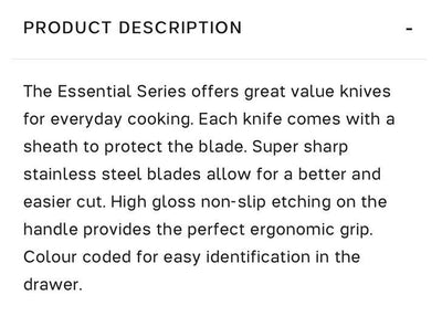 Tupperware Knife Essential Series Description